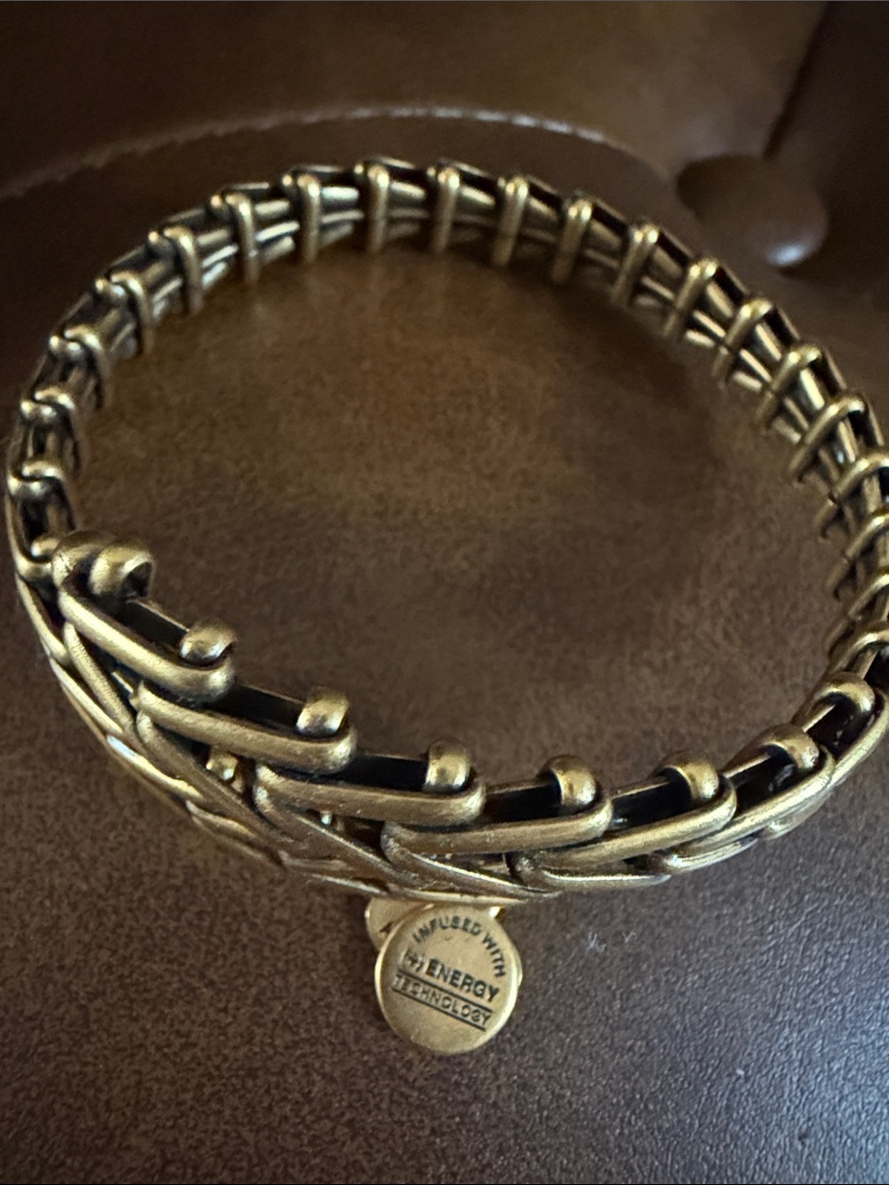 Alex and Ani Antique Brass Woven Link Bracelet with Signature Charm